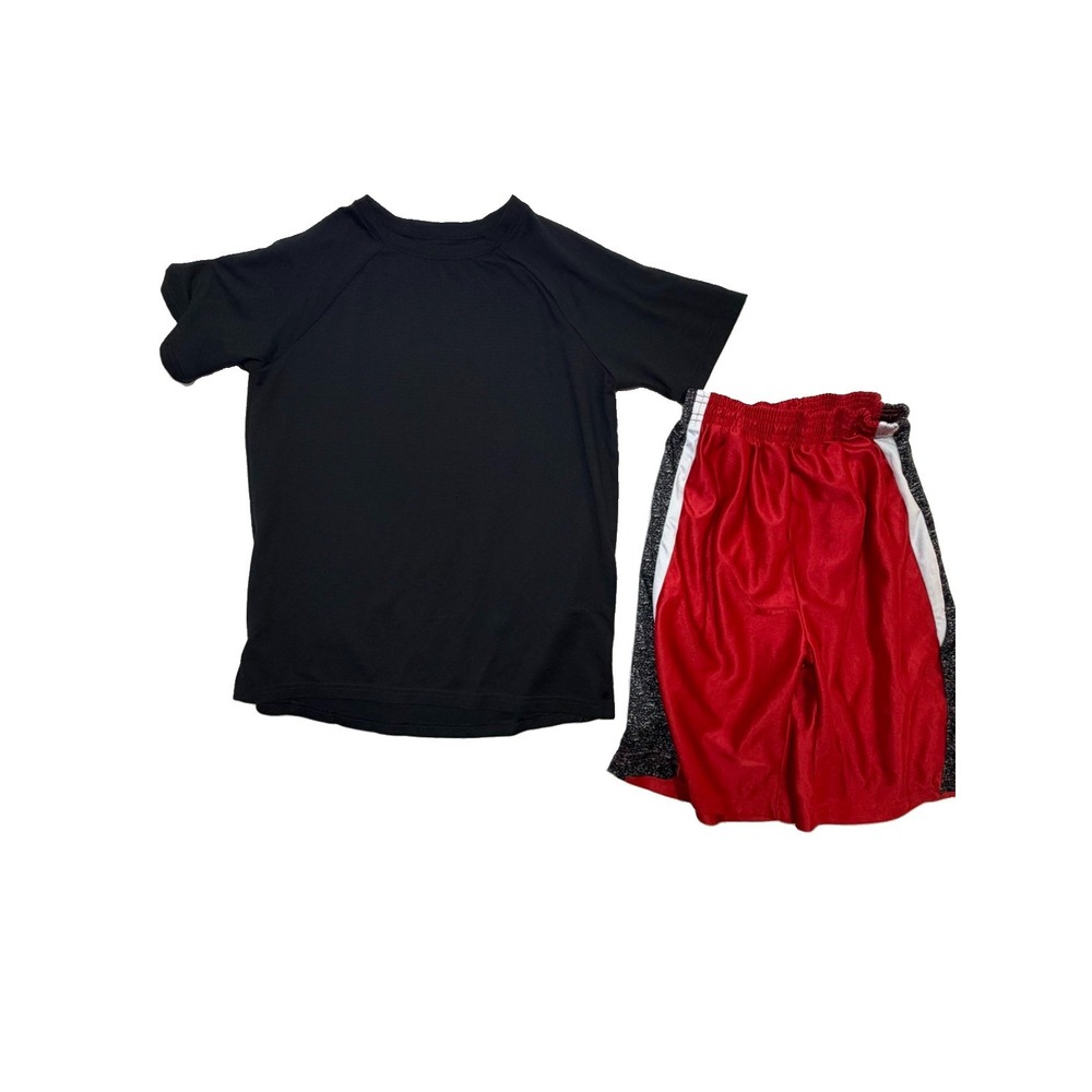 Boys Athletic Outfit Lot XL 14 Black Tee Red Shorts All In Motion Road Seven
